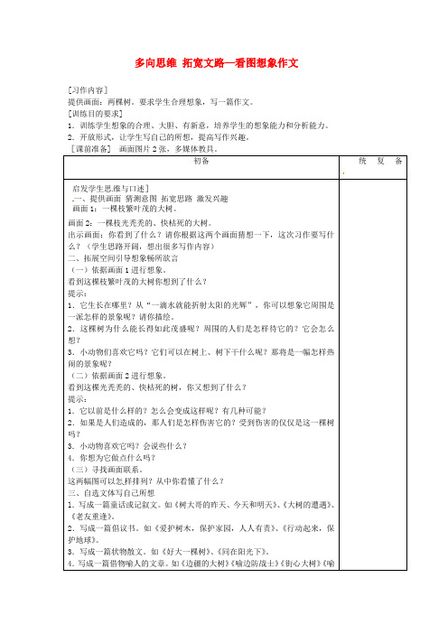 甘肃省张掖市第六中学七年级语文上册《多向思维 拓宽文路—看图想象作文》教案 苏教版