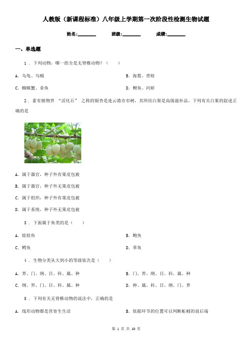 人教版(新课程标准)八年级上学期第一次阶段性检测生物试题