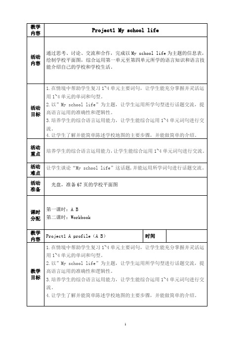 译林小学英语四下Project1My school life