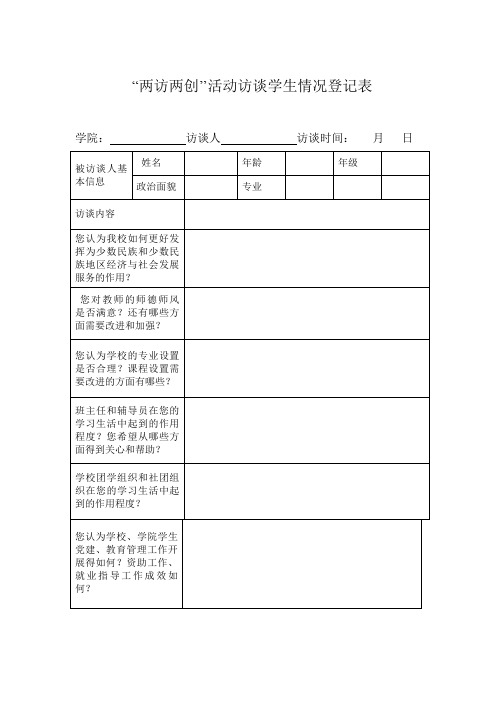 两访两创''活动访谈学生情况登记表