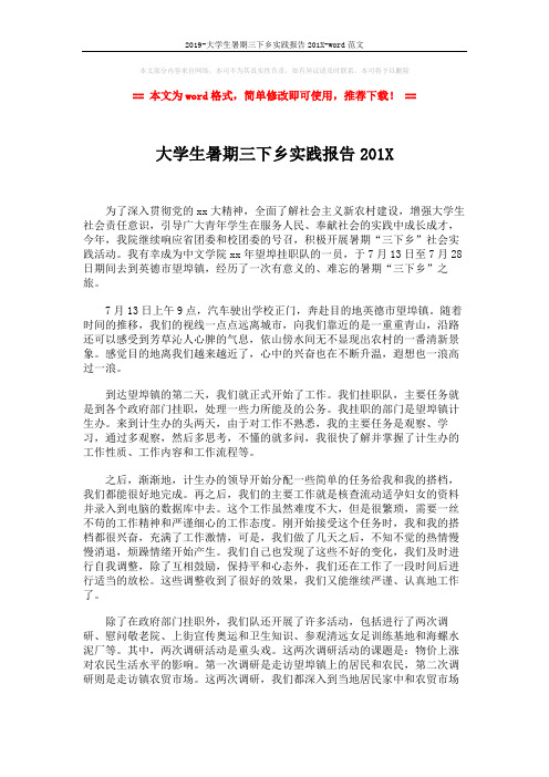 2019-大学生暑期三下乡实践报告201X-word范文 (4页)