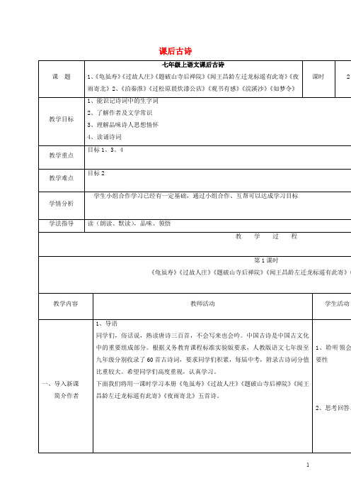 四川省华蓥市明月镇小学七年级语文上册 课后古诗教案 