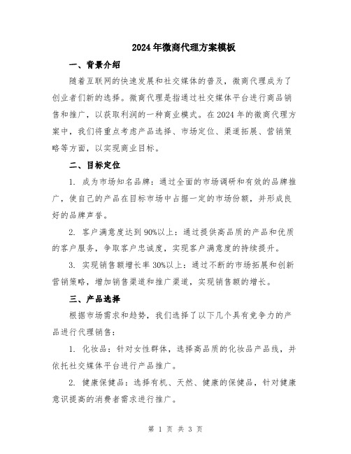 2024年微商代理方案模板