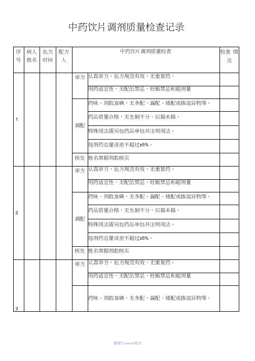 中药饮片调剂质量检查记录Word版