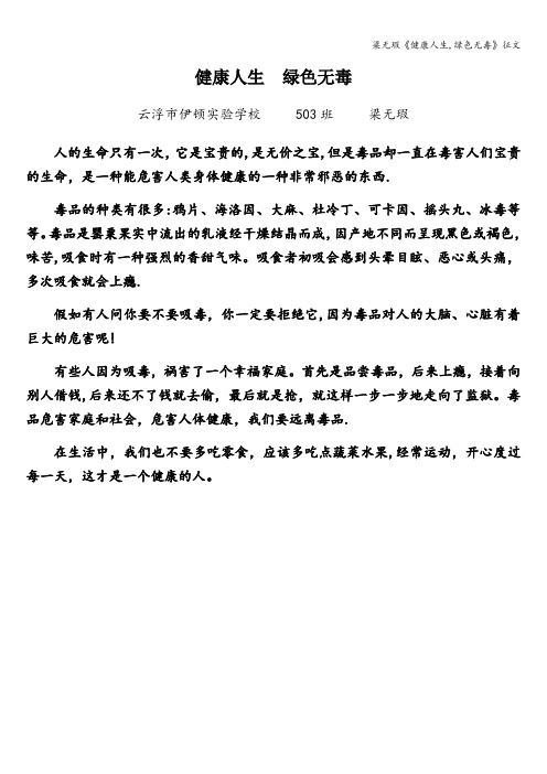 梁无瑕《健康人生,绿色无毒》征文