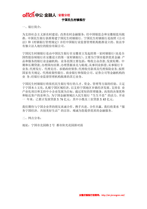 宁国民生村镇银行