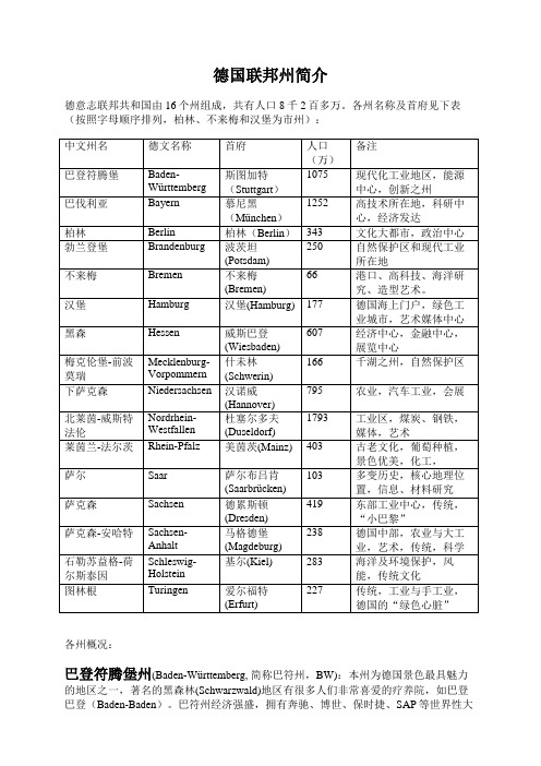 德国联邦州简介