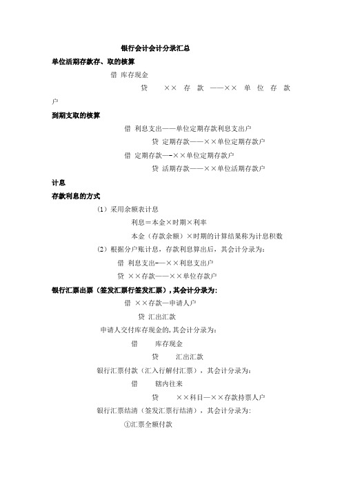 银行会计分录汇总