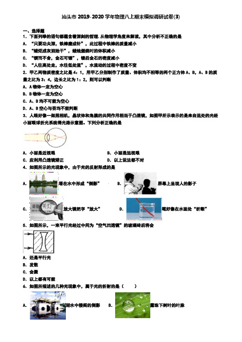 汕头市2019-2020学年物理八上期末模拟调研试卷(3)