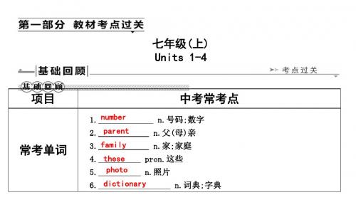 2019年人教版中考英语复习课件：7上 Units 1-4(共24张PPT)