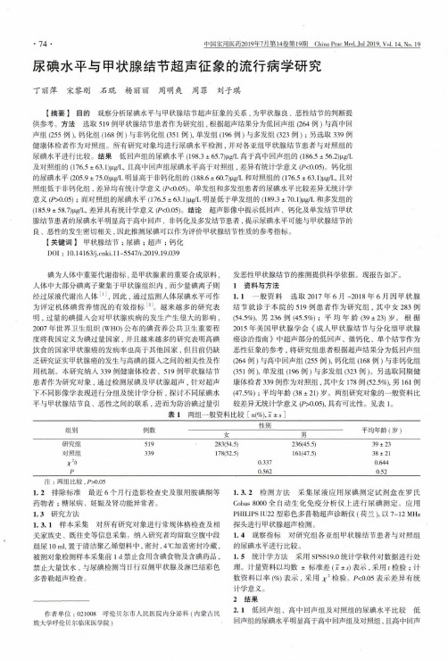 尿碘水平与甲状腺结节超声征象的流行病学研究