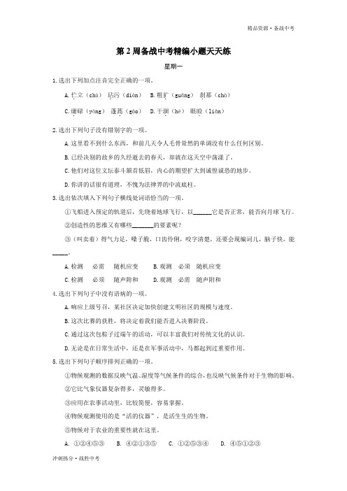 【冲刺】备战2021年初中语文中考精编小题练习题(06) 含答案 