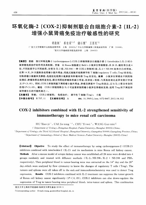 环氧化酶-2(COX-2)抑制剂联合白细胞介素-2(IL-2)增强小鼠肾癌免疫治疗敏感性的研究
