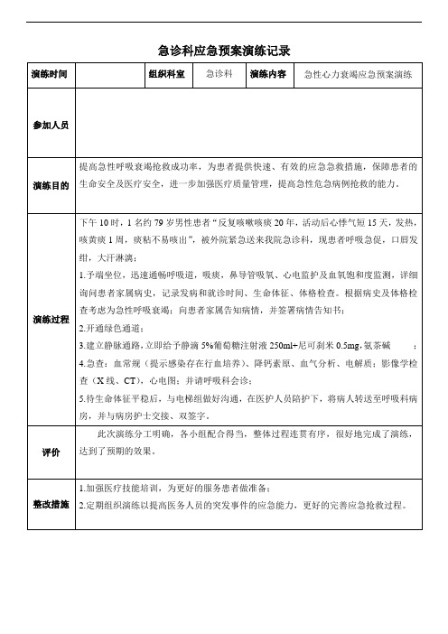 急性呼吸衰竭应急预案演练记录