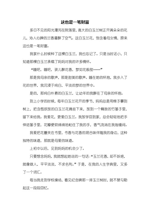 初三作文：这也是一笔财富作文600字