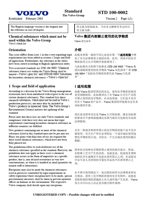 VOLVO黑色清单(中英文对照)