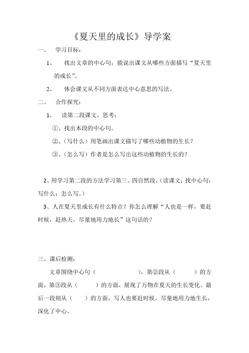夏天里的成长导学案