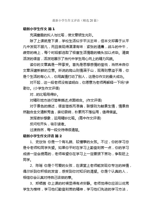 最新小学生作文评语（精选20篇）