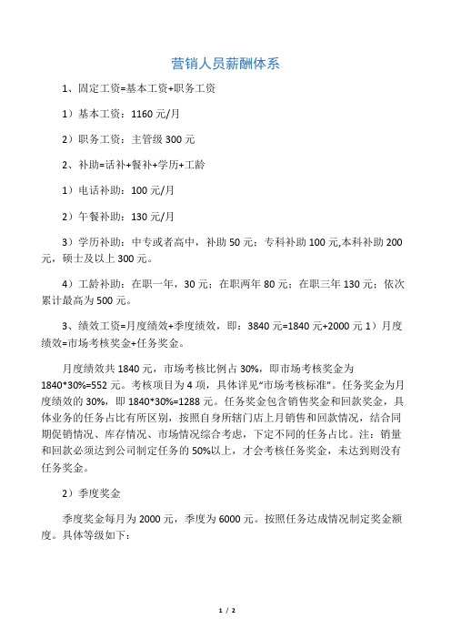 营销人员薪酬体系