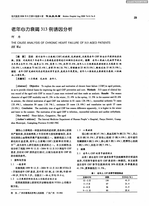 老年心力衰竭313例诱因分析