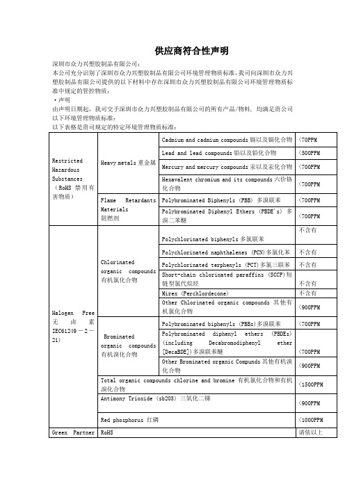供应商符合性声明
