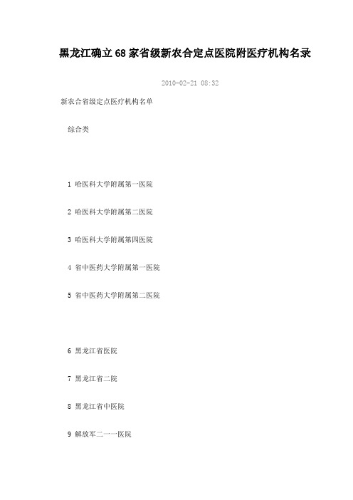 黑龙江确立68家省级新农合定点医院附医疗机构名录