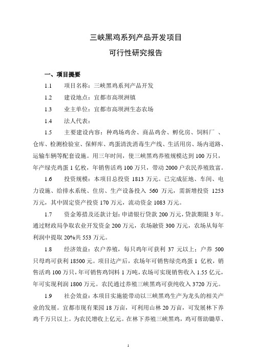 黑鸡系列产品开发项目可行性研究报告书