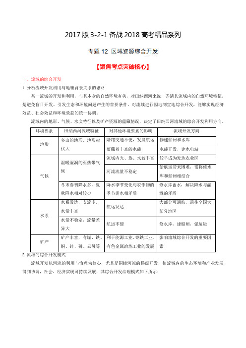 专题12 区域资源综合开发-3年高考2年模拟1年原创备战2018高考精品系列之地理(解析版)