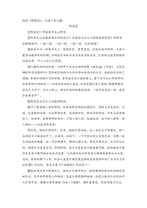 《野菊花》阅读练习及答案