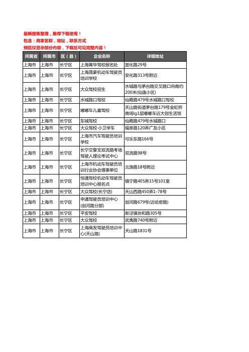 新版上海市上海市长宁区驾校培训企业公司商家户名录单联系方式地址大全16家