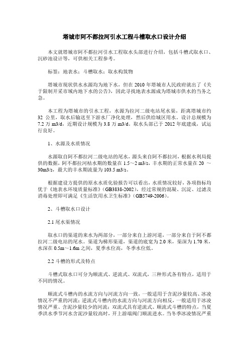 塔城市阿不都拉河引水工程斗槽取水口设计介绍 (2)