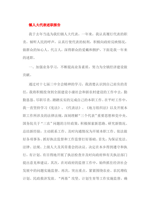 镇人大代表述职报告