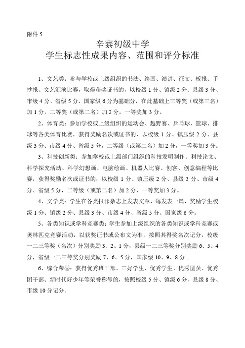学生标志性成果内容、范围和评分标准