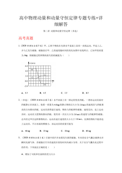 高中物理动量和动量守恒定律专题专练+详细解答