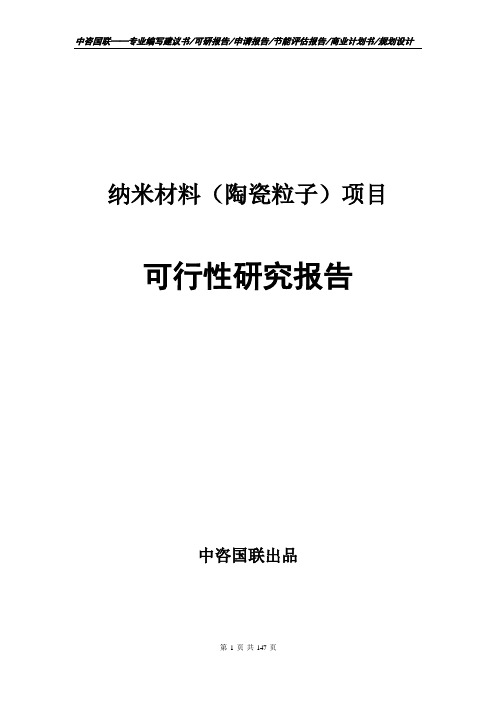 纳米材料(陶瓷粒子)项目可行性研究报告申请报告模板