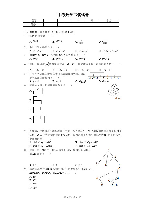 2020年海南省海口市中考数学二模试卷