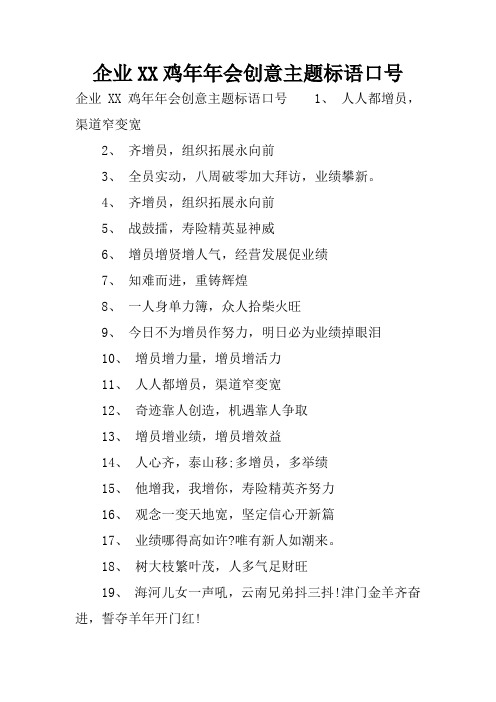 企业XX鸡年年会创意主题标语口号