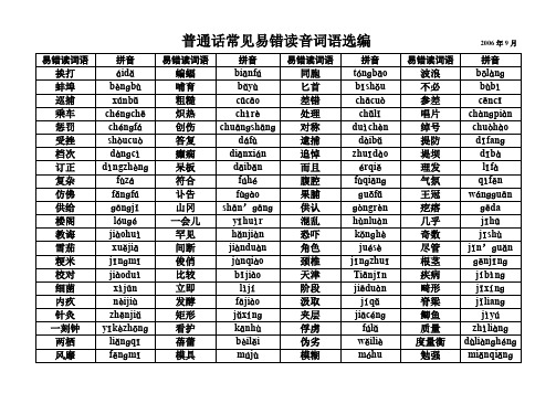 普通话常见易错读音词语选编