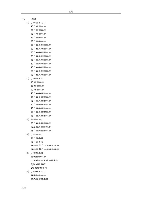 机械加工各种刀具名称和型式汇总情况