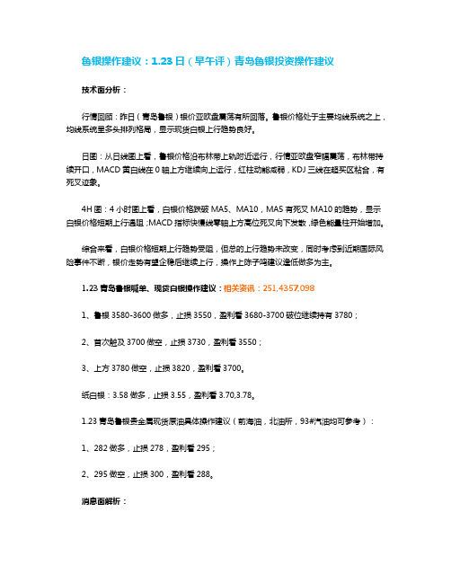 鲁银操作建议：每日青岛鲁银投资操作建议