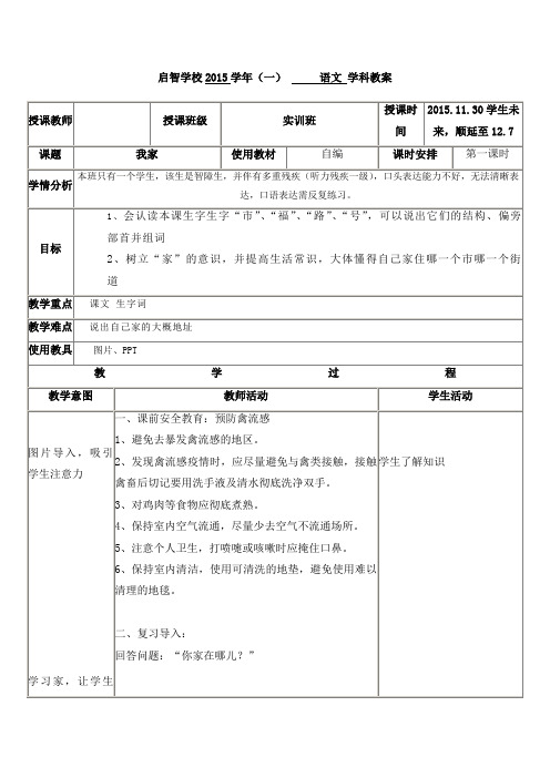 培智学校实训班生活生活语文教案《我家2》