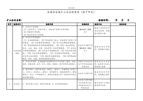 金属非金属矿山安全系统检查表