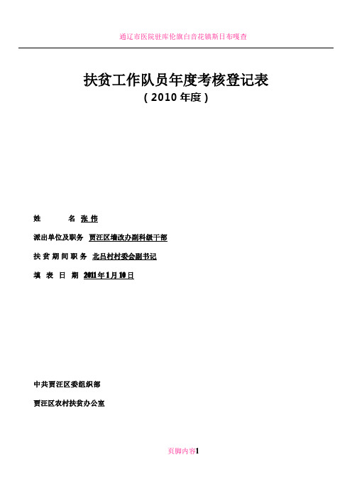 扶贫工作队员年度考核登记表