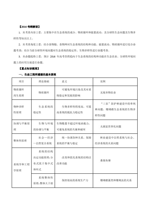 专题12 生态系统和环境保护(讲学案)2016年高考生物二轮复习精品资料(原卷版)