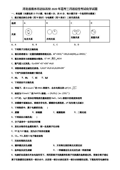 河北省衡水市达标名校2020年高考三月适应性考试化学试题含解析