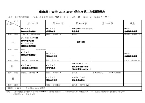 华南理工大学 2018-2019 学年度第二学期课程表