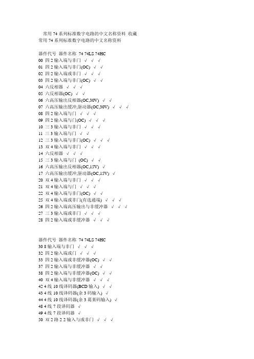 常用74系列标准数字电路的中文名称资料