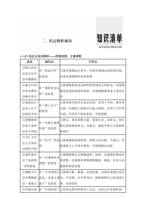 高考语文全国版一轮复习知识点训练：二、识记辨析成语