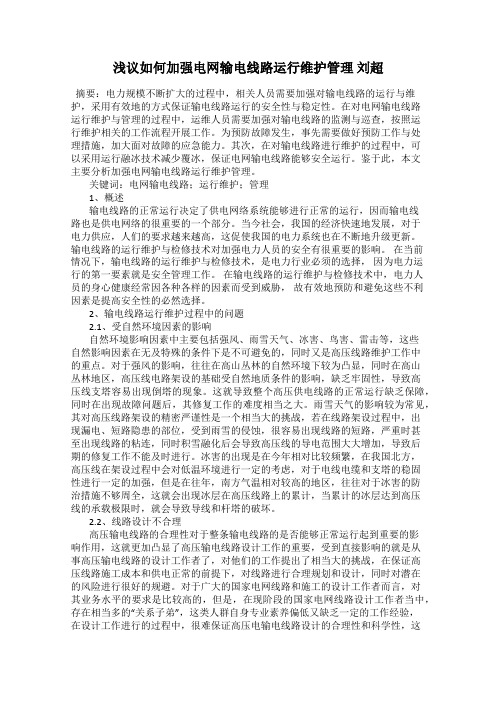浅议如何加强电网输电线路运行维护管理 刘超