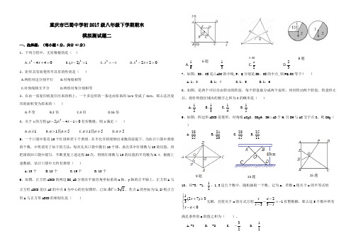 重庆市巴蜀中学初2017级下学期数学期末(预测二)